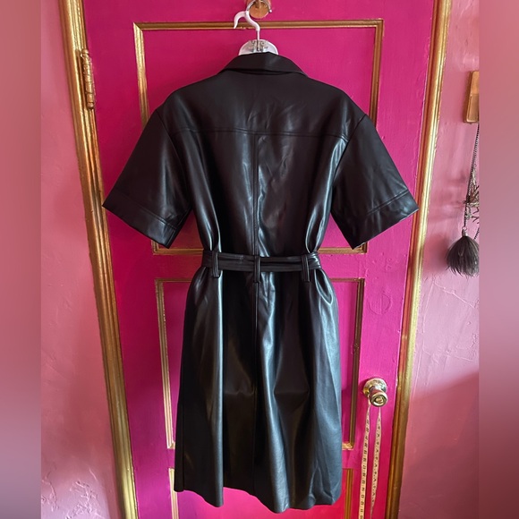 Who What Wear black faux leather shirt dress with belt size Medium - Picture 4 of 6